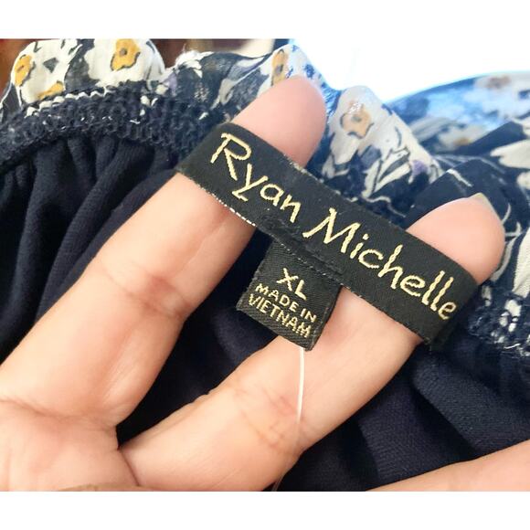 Ryan Michelle Women's Dress Size XL Dark Navy Blue Floral Off The Shoulder NWOT - Picture 6 of 7